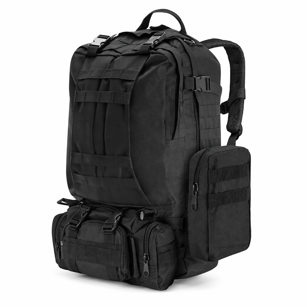 55L Waterproof Backpack for Outdoor Activities with Military-Inspired Design Black