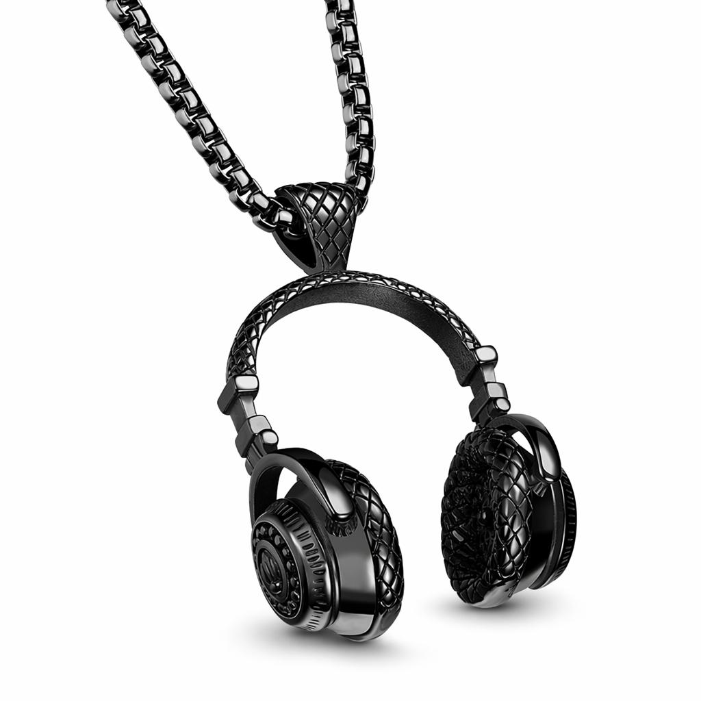 Hip Hop Necklace: A Stylish Headphone Pendant Black
