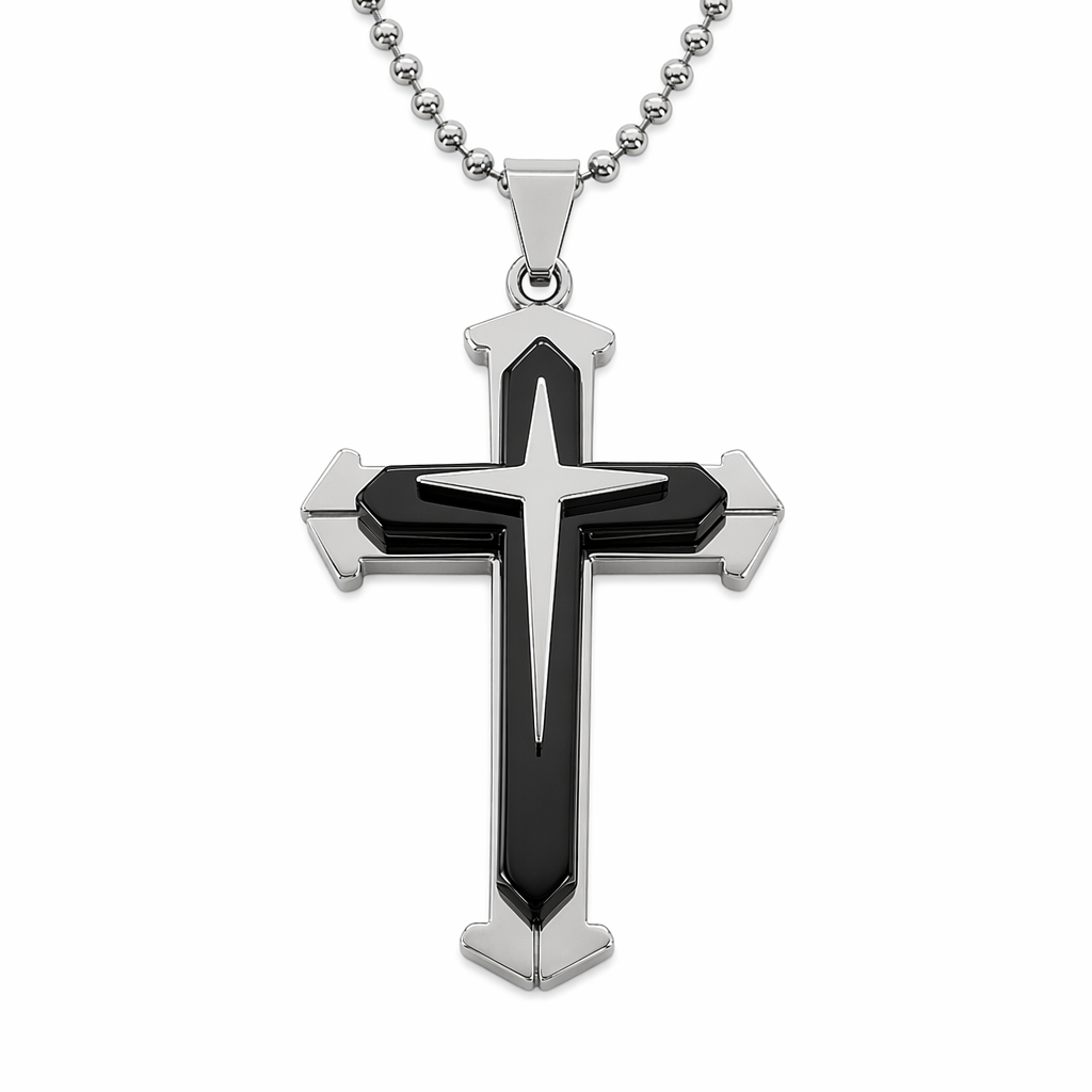 Cross Pendant Necklace for Men in Stainless Steel Black