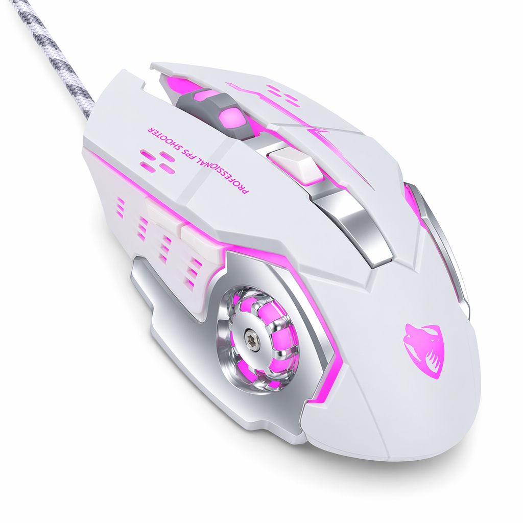 Adjustable Wired LED Gaming Mouse - High Precision 3200DPI for Professionals White