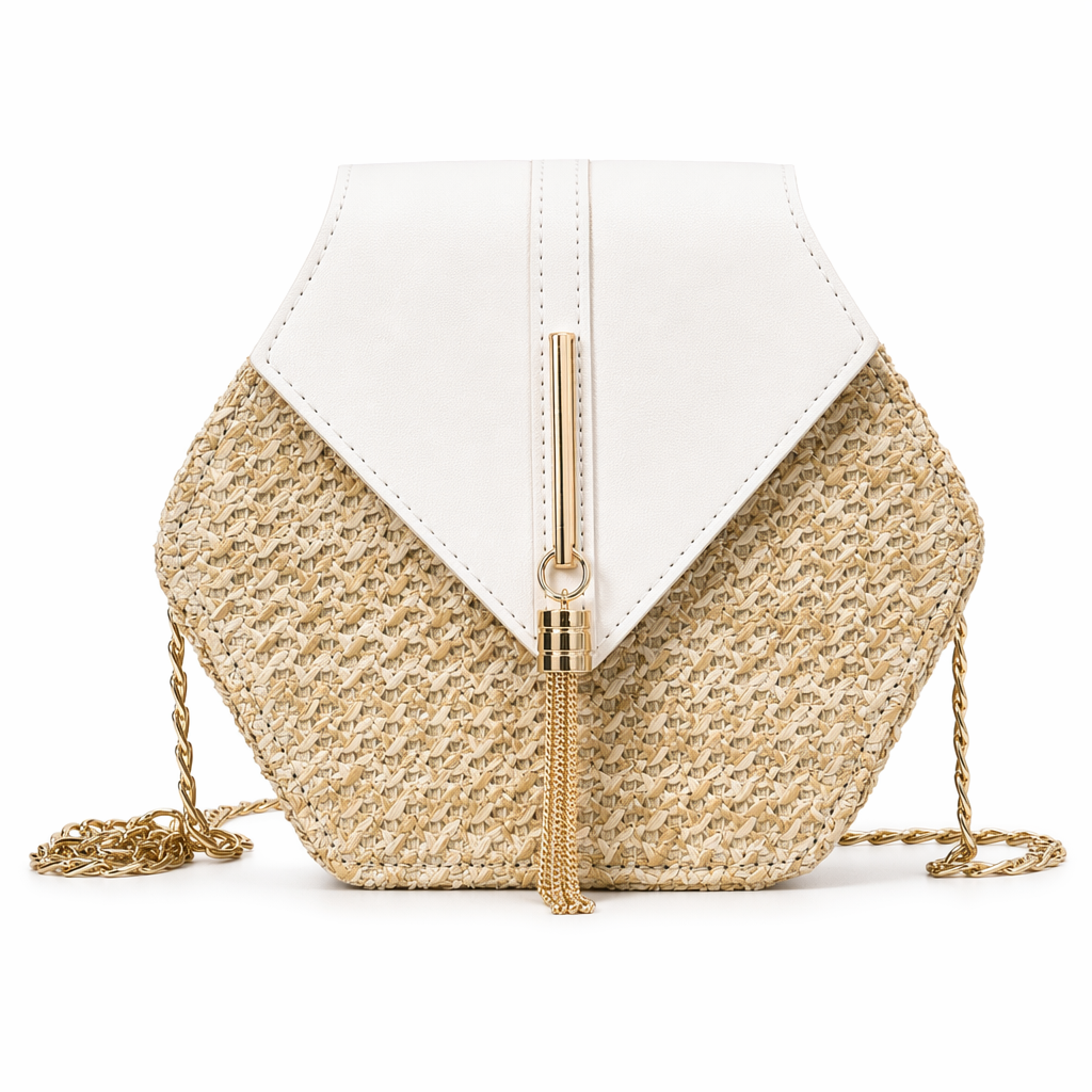 Vegan Leather Covered Mini Straw Handbag White