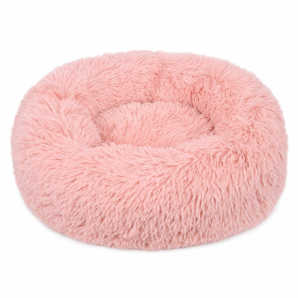 Ultra Plush Round Pet Bed with Soft Long Fur Pink