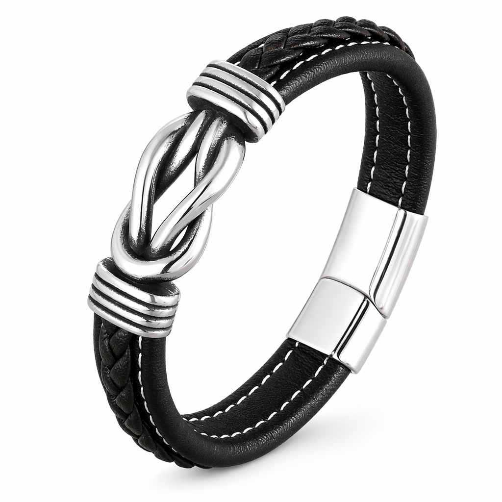 Square Knot Buckle Vegan Leather Wristband Black