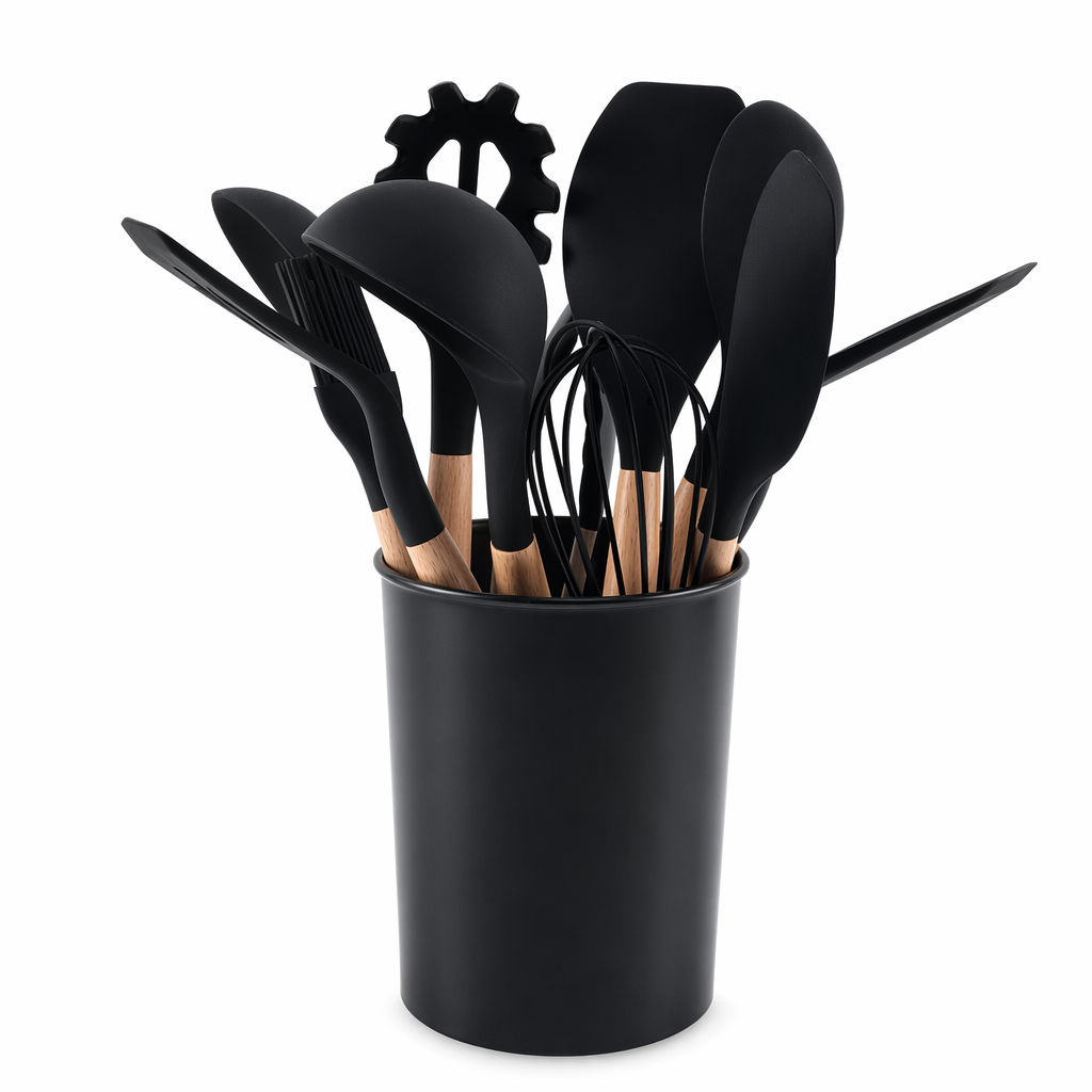 12-Piece Set of Silicone Kitchen Utensils Black