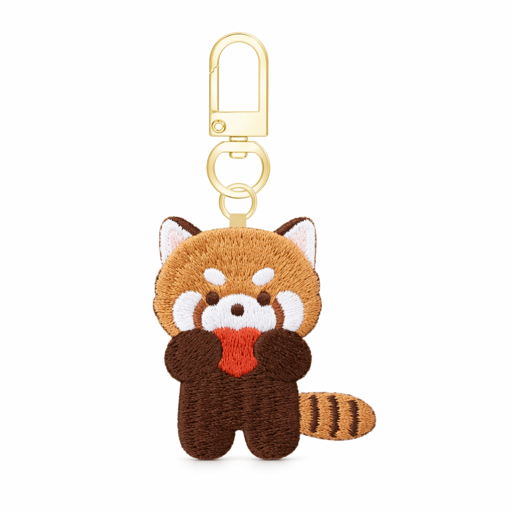 Embroidered Red Panda Keychain: Whimsical Charm D