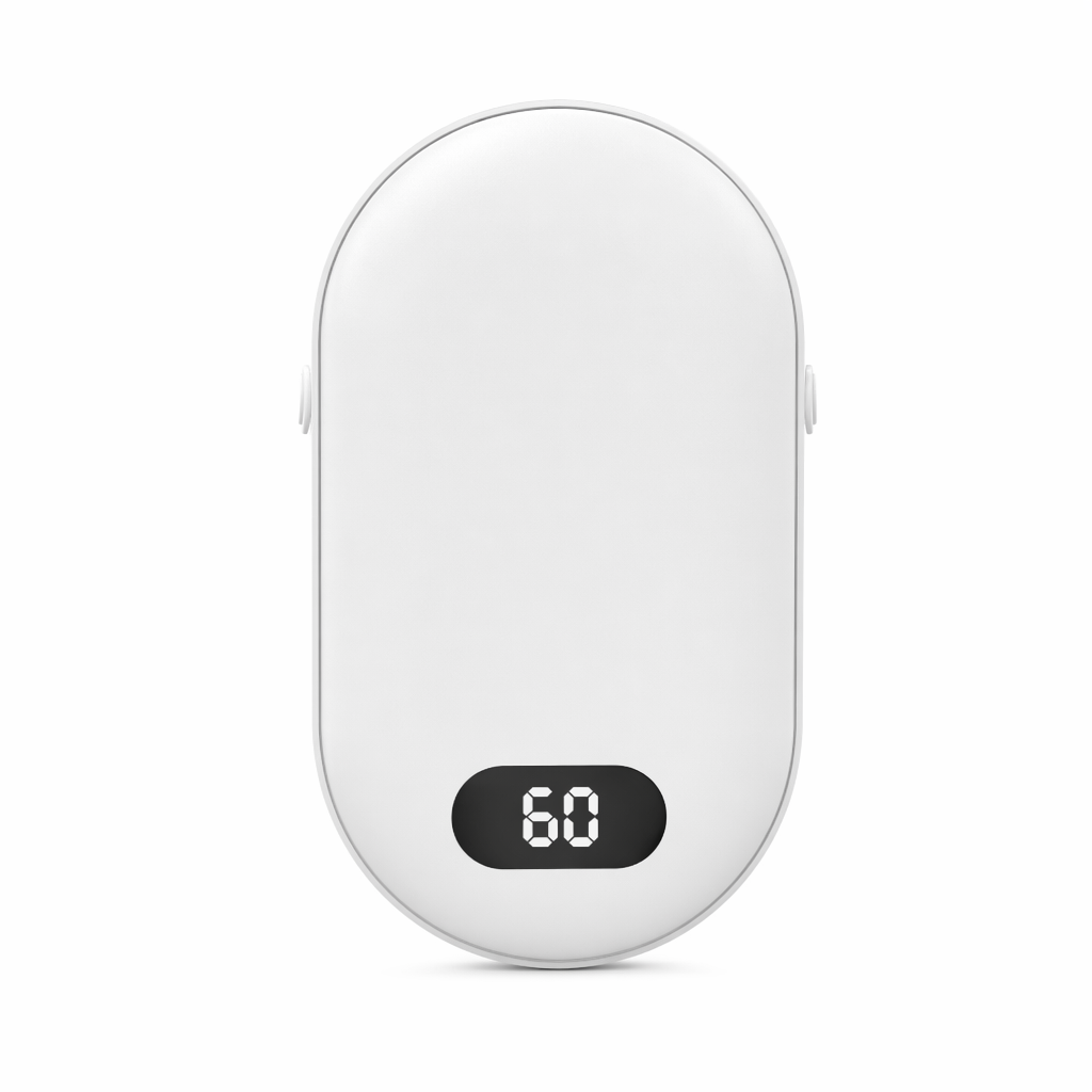 Double Sided Hand Warmer with Rechargeable Battery and Two Speeds White