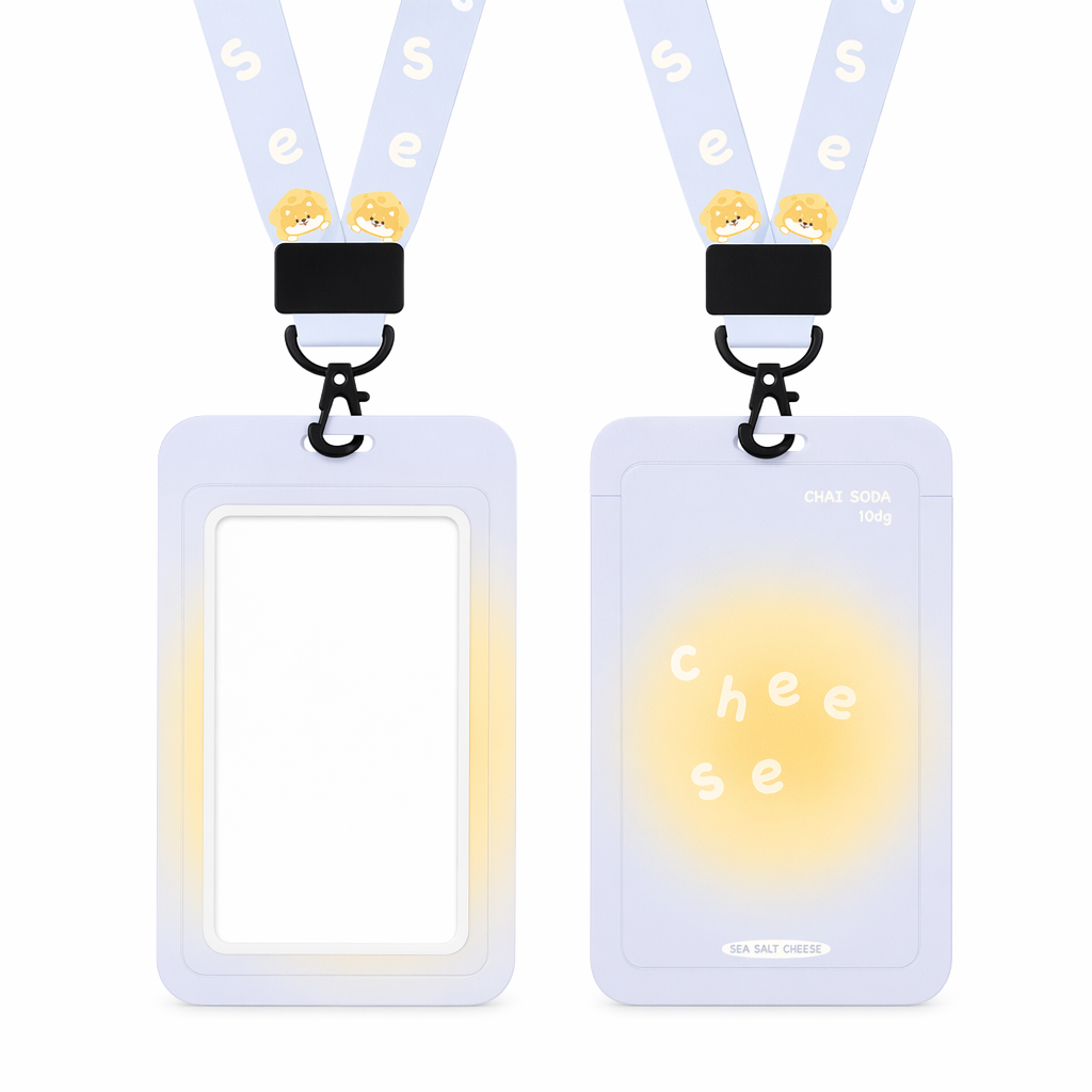 Kawaii Animal Card Holder with Lanyard Yellow