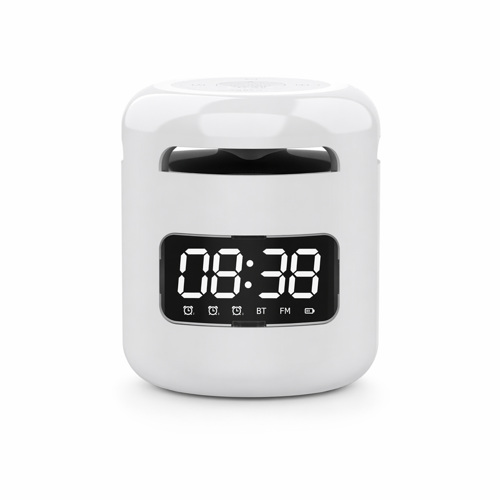 Compact Wireless Speaker with Built-in FM Radio and Alarm Clock White