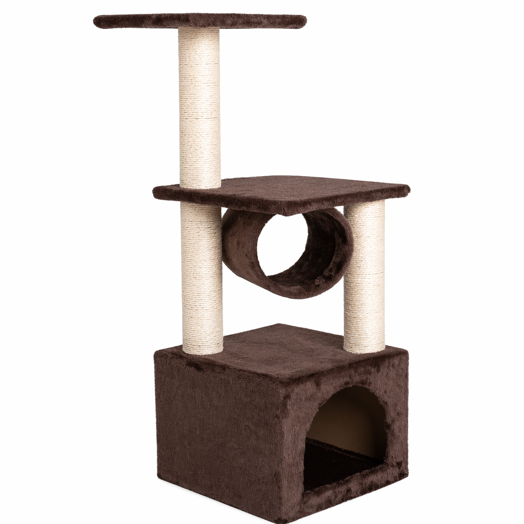 Plush Cat Tower with Sisal Rope for Climbing Brown
