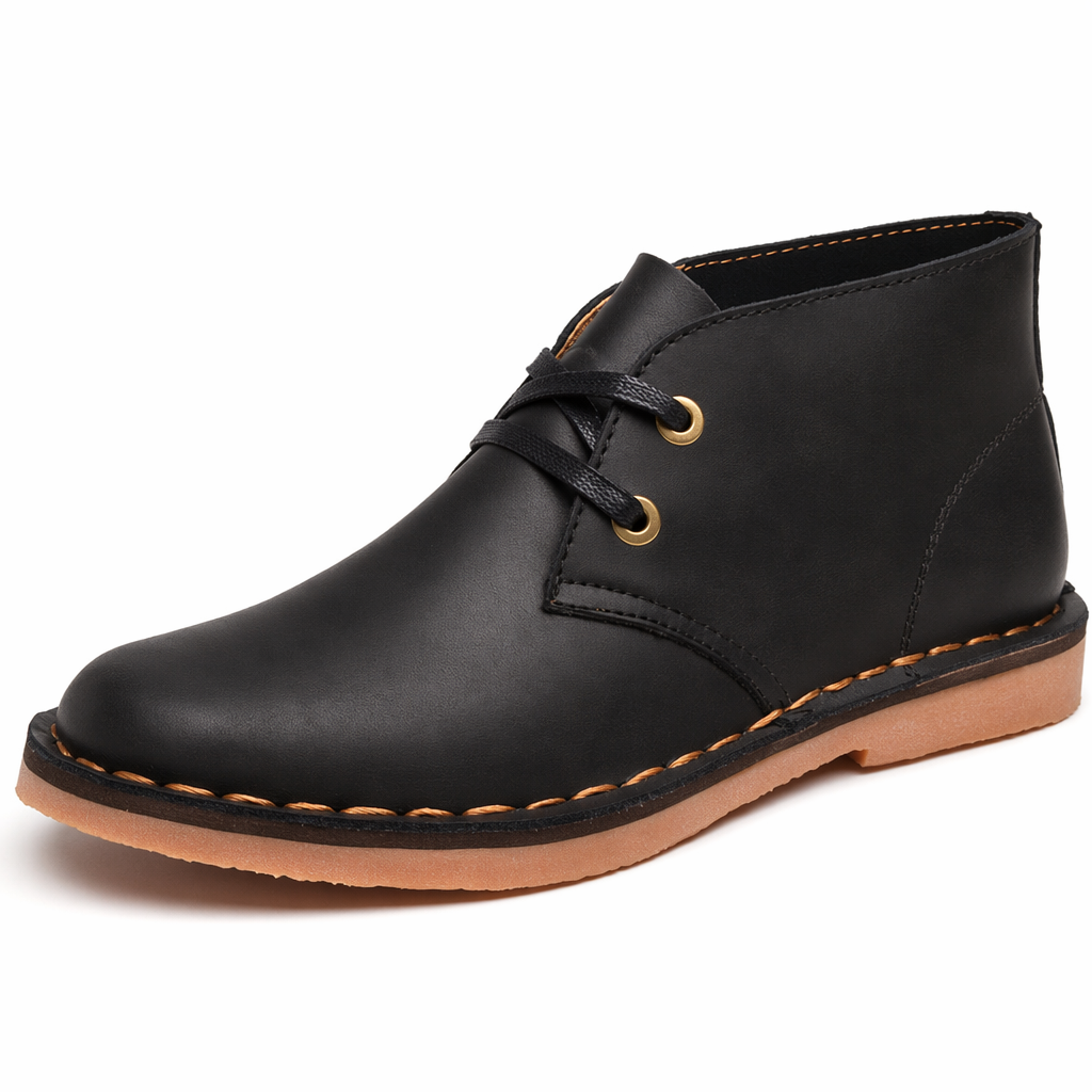 Casual Leather Ankle Boots for Men Black