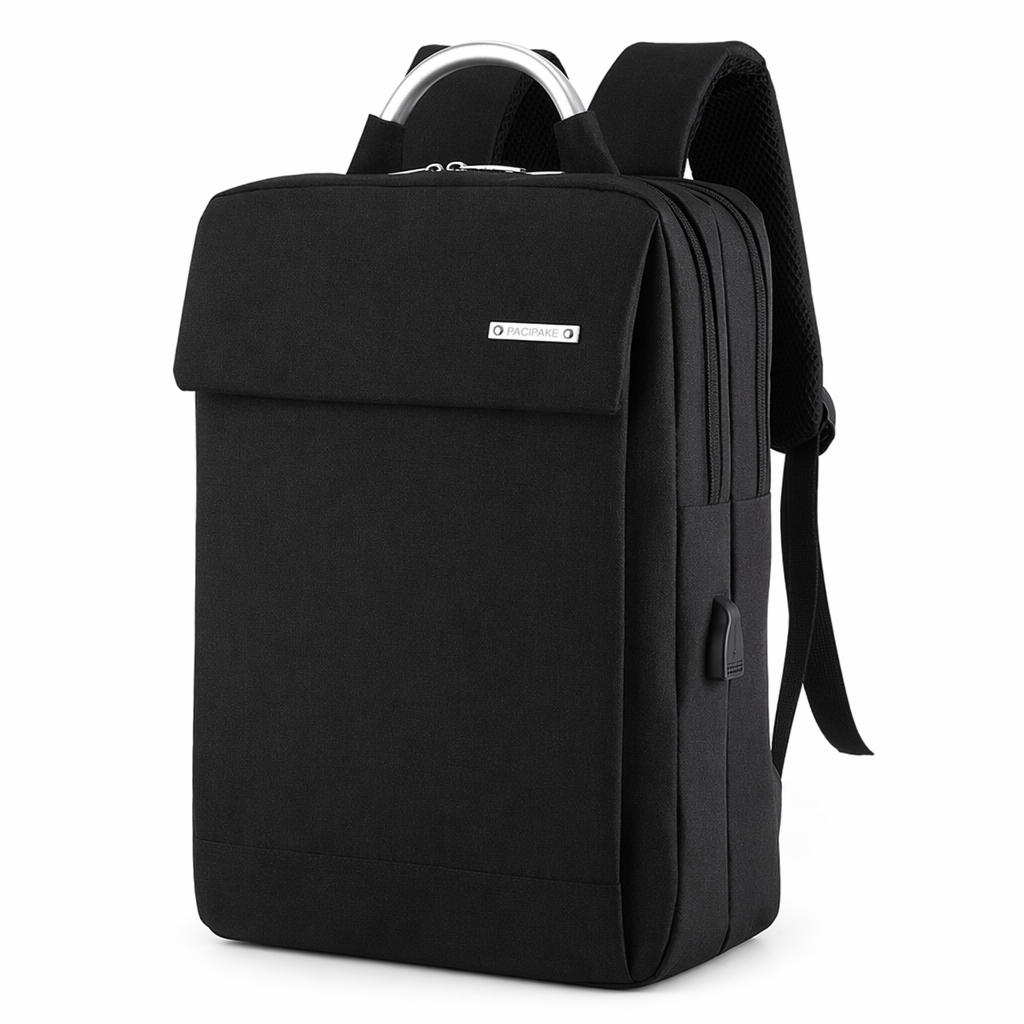 Anti Theft Soft Back Computer Backpack with Dual Compartments and Convenient Top Handle Black