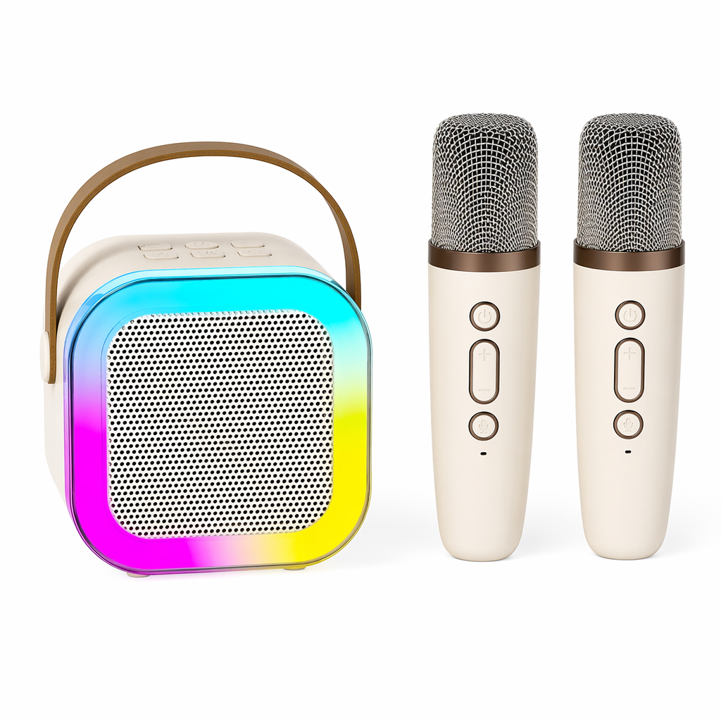 "" Wireless Mini Speaker with Dual Microphones and RGB Lighting Beige