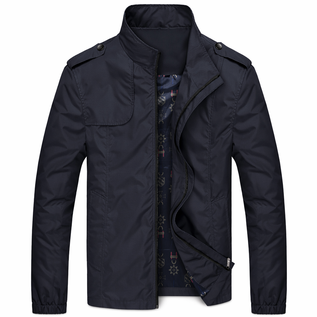 Zippered Jacket with Stand Collar for Men Black