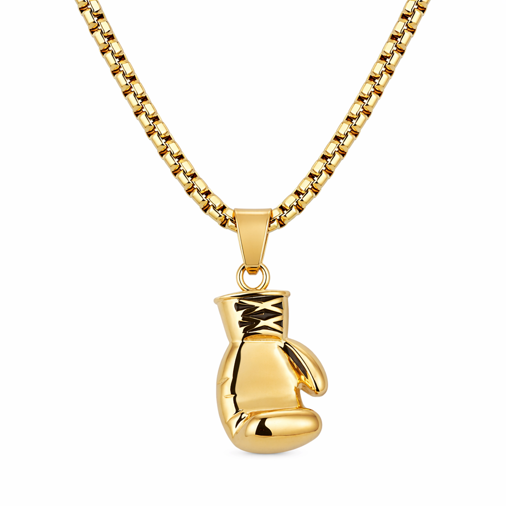 Boxing Glove Charm Necklace in Silver Finish Gold
