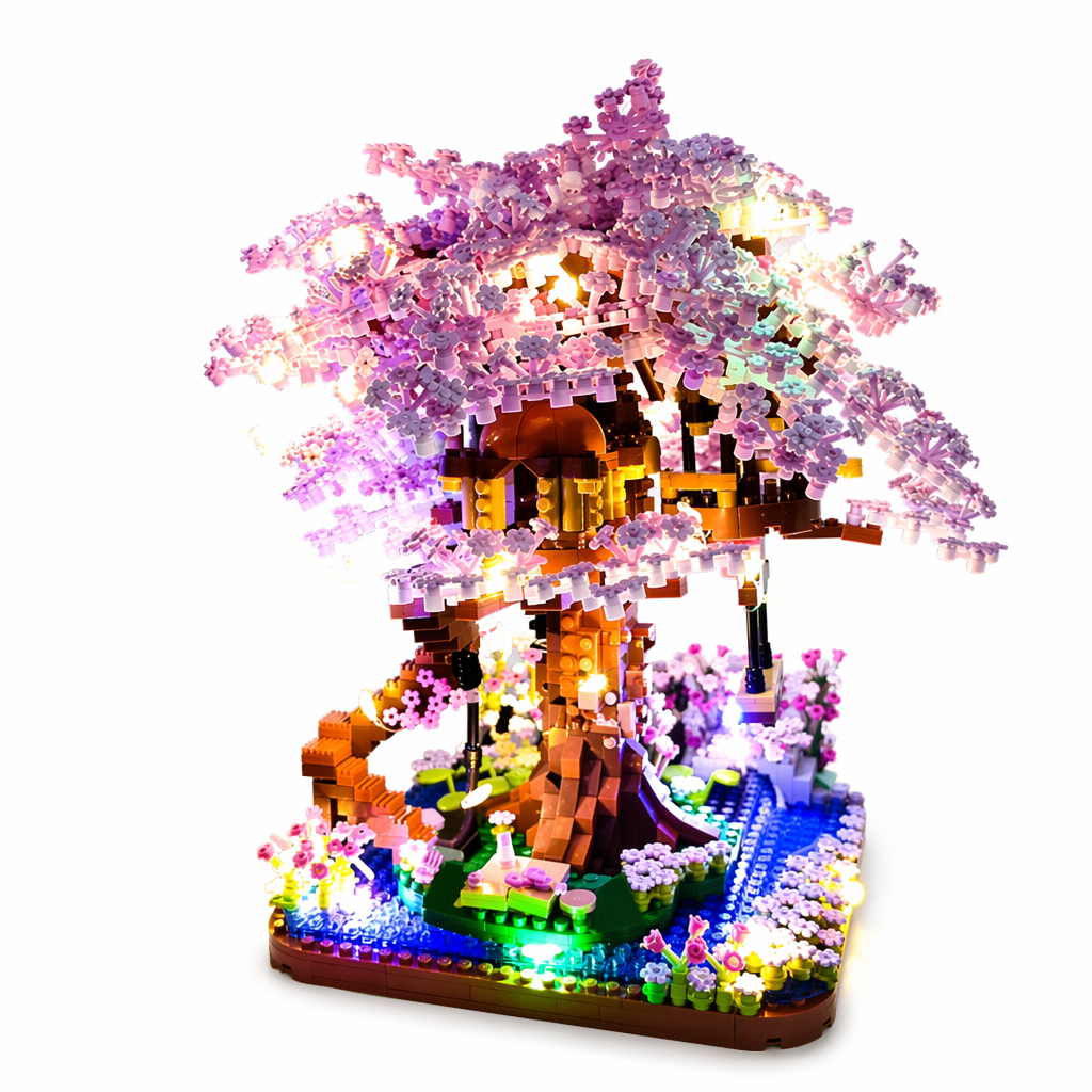 Lighted Cherry Blossom Tree House Building Puzzle Set Purple