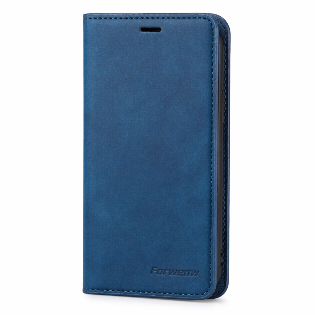 Magnetic Leather Card Holder Flip Case for iPhone Series 10 to 14 Blue