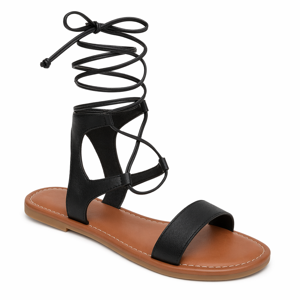 Summer Flat Sandals with Crisscross Straps for Women Black