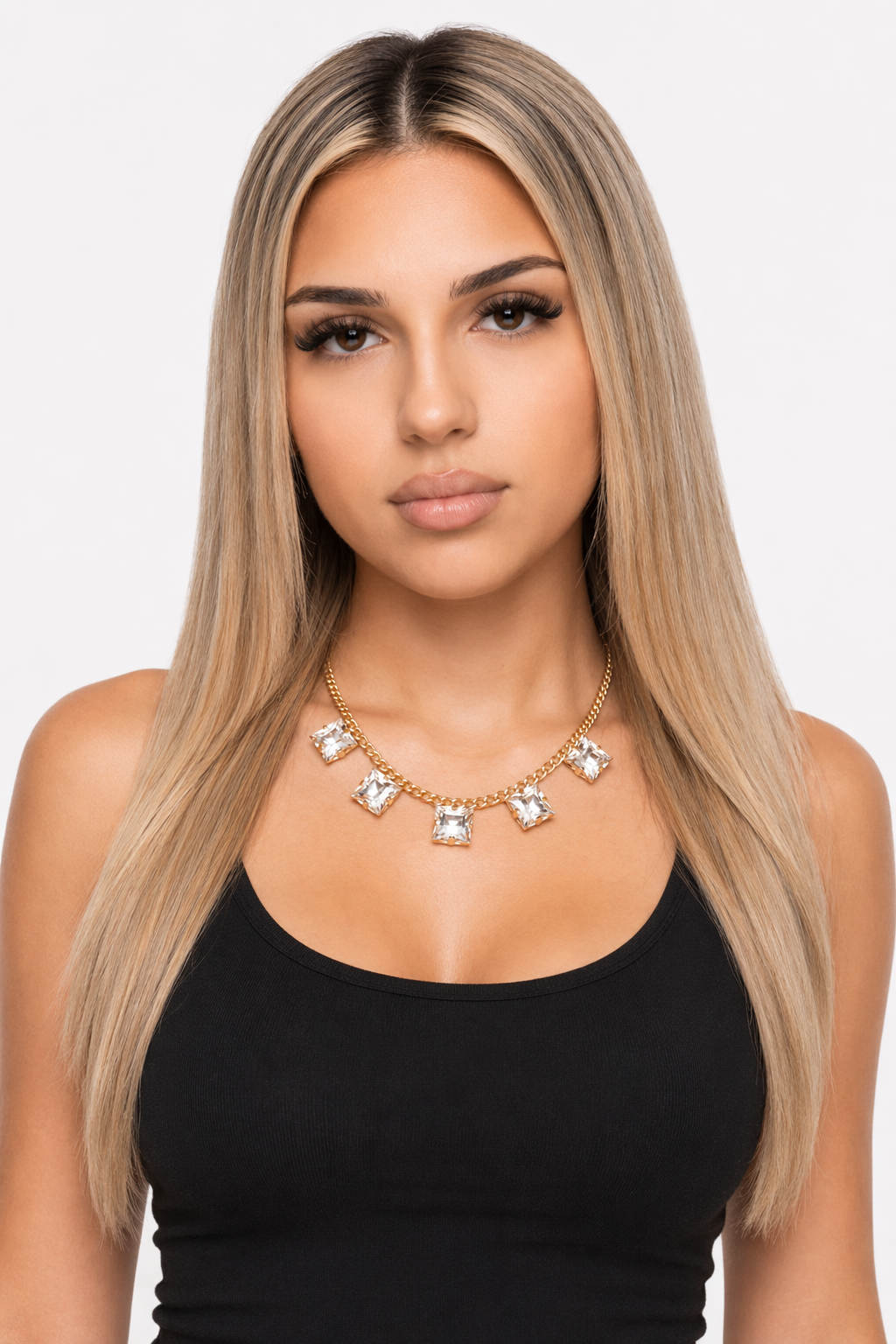Silver Necklace with Crystal Accents Gold