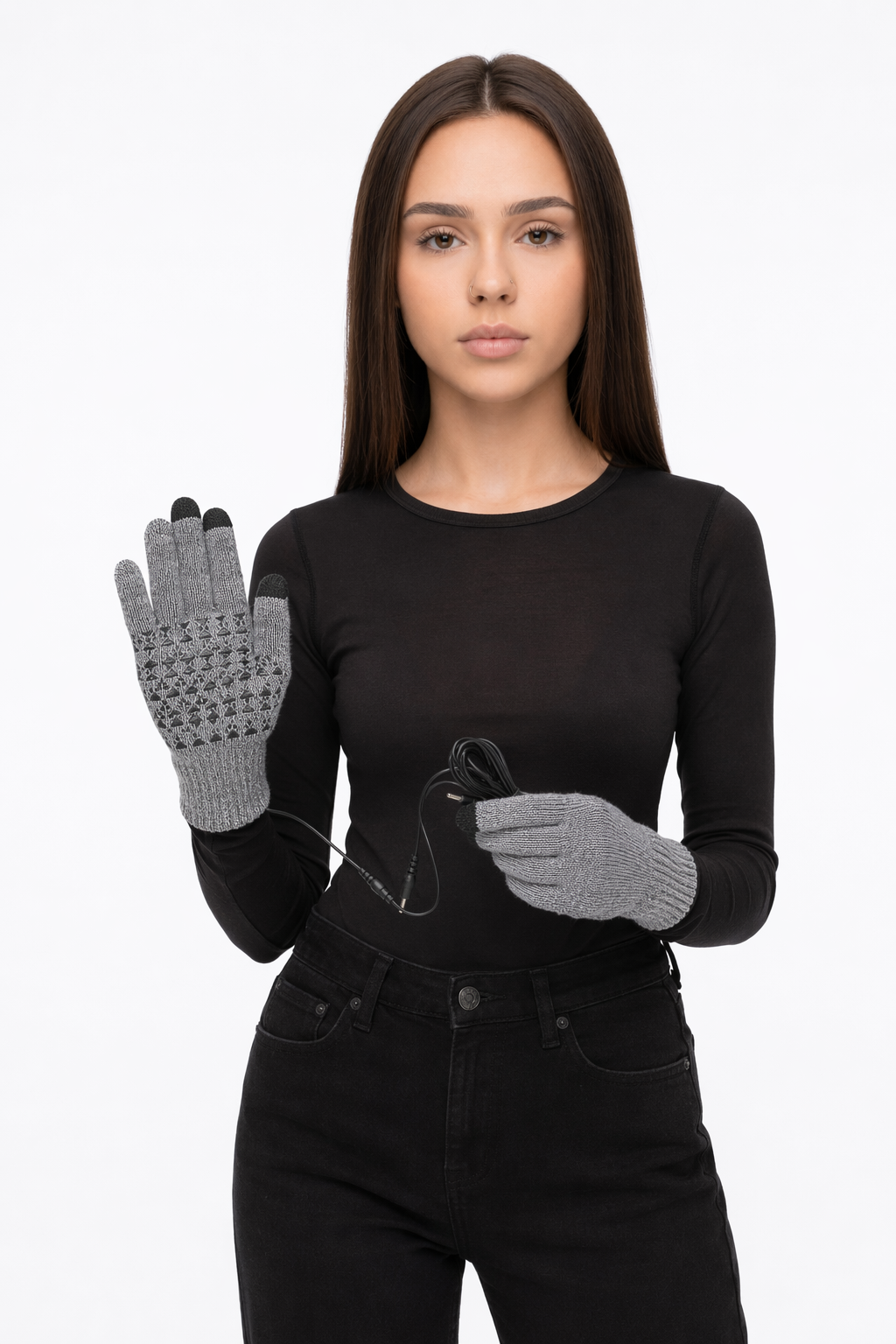 Touchscreen Knit Gloves for Men with Heating Feature Gray