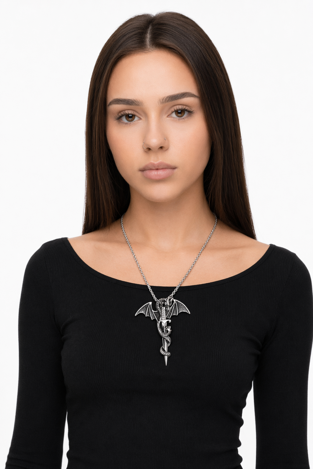 Dragon Rider Necklace with Sword Pendant Silver