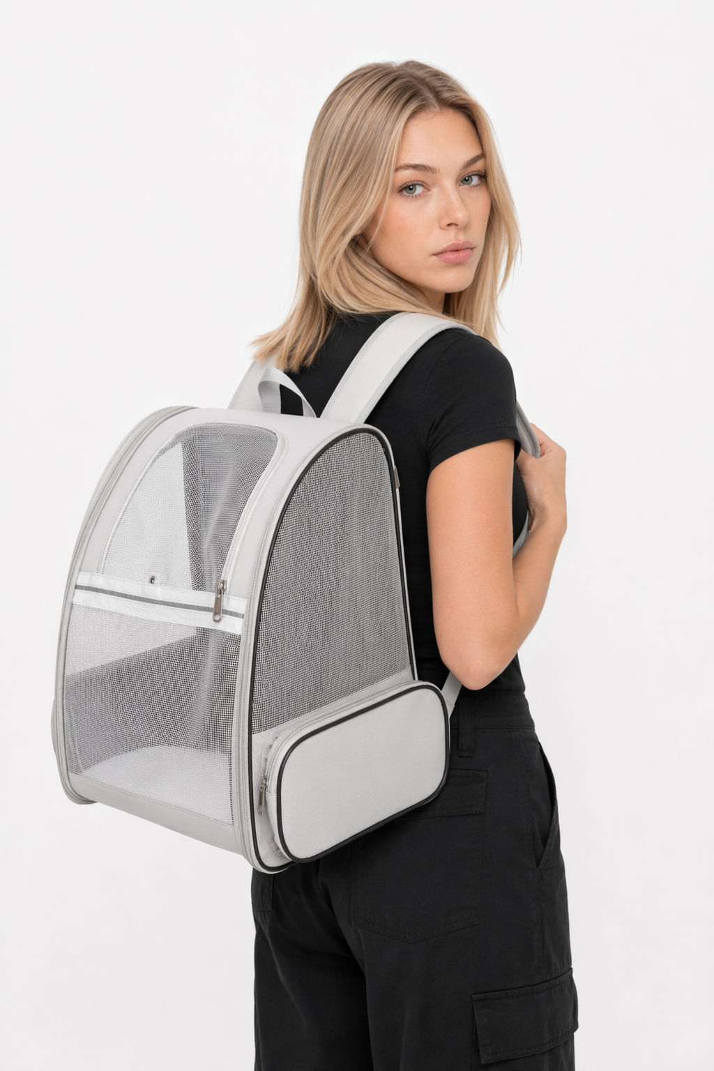 Pet Travel Backpack - Airy and Ventilated Gray