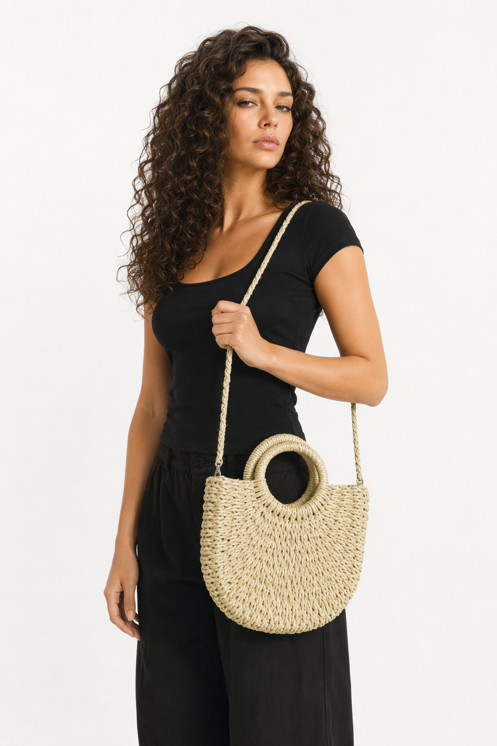 Summer Straw Shoulder Bag for Women Beige