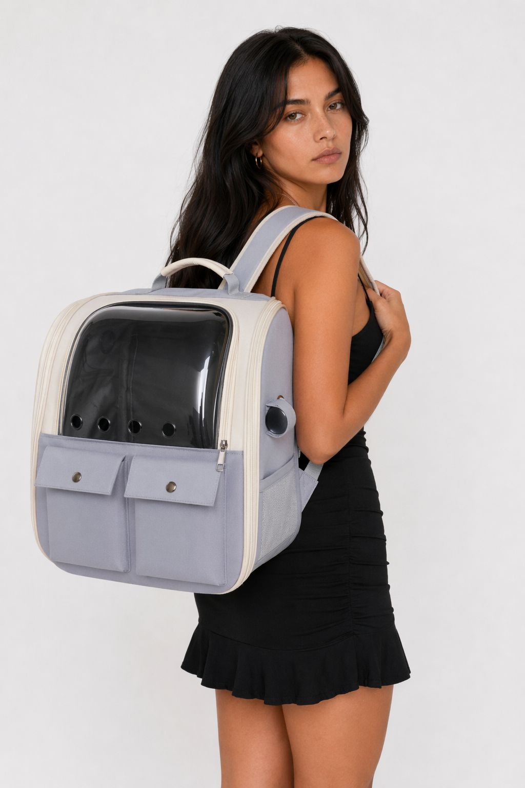 Breathable Travel Backpack for Pets Gray