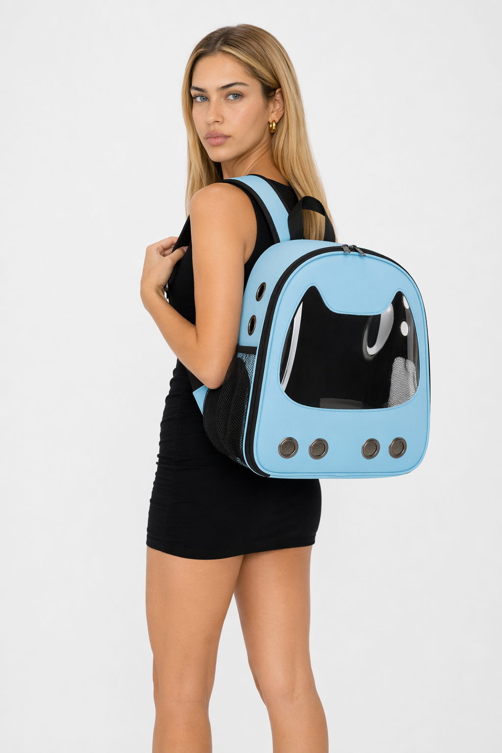 Pet Carrier Backpack with Feline Design for Small Sized Cats Blue