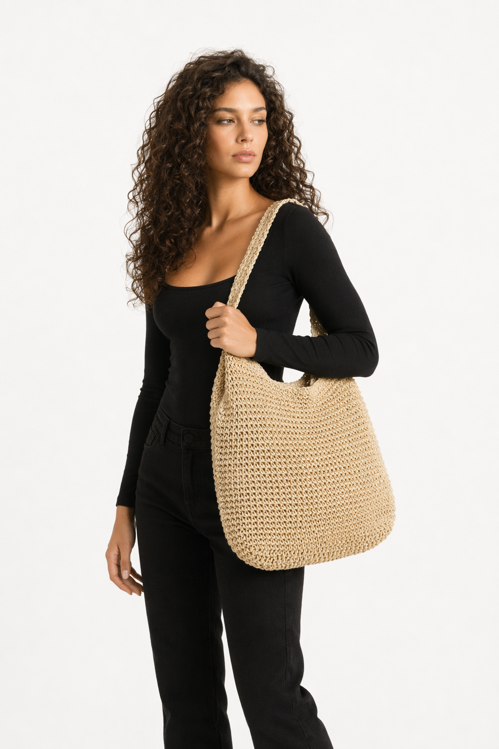 Boho Beach Shoulder Tote - Embrace the Carefree Vibes of Summer Beige