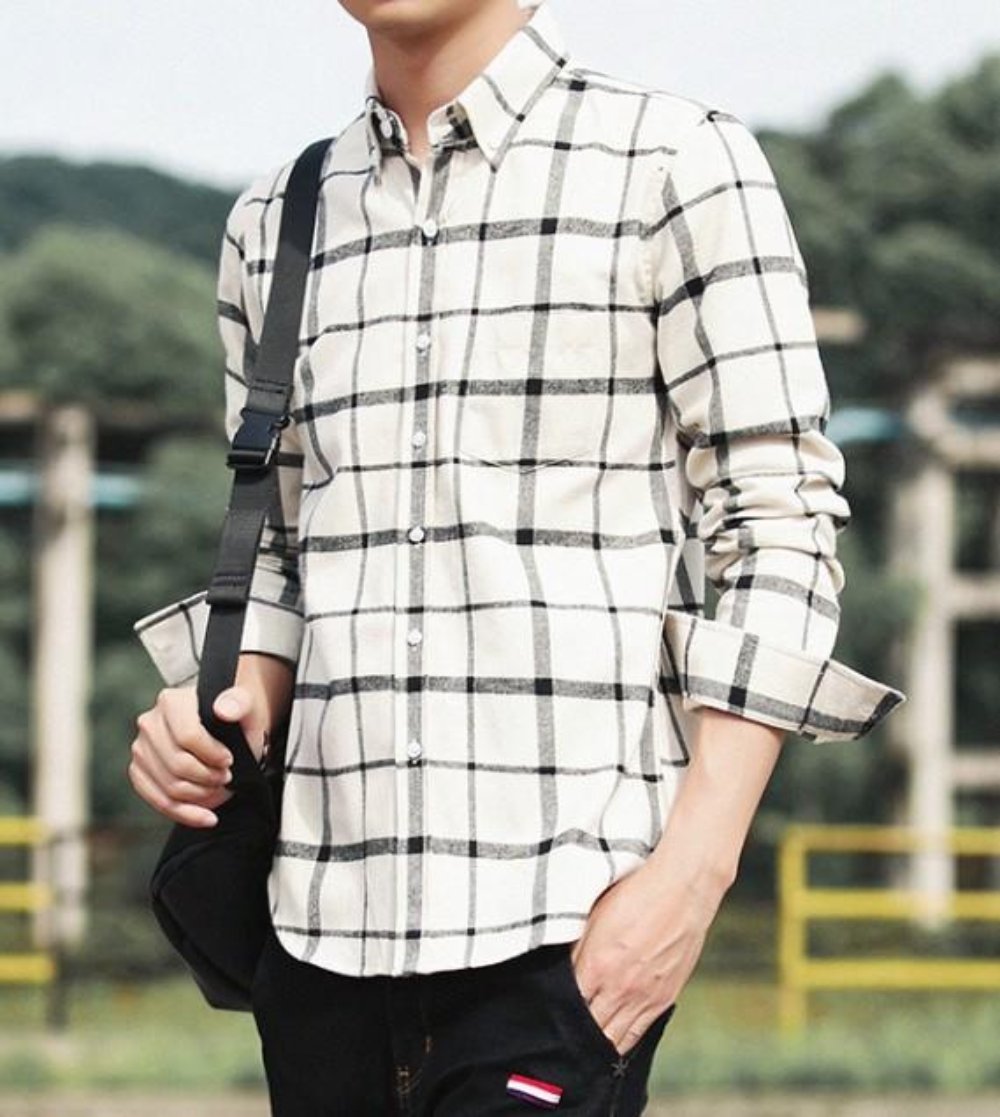 Red Checkered Cotton Shirt with Long Sleeves for Men