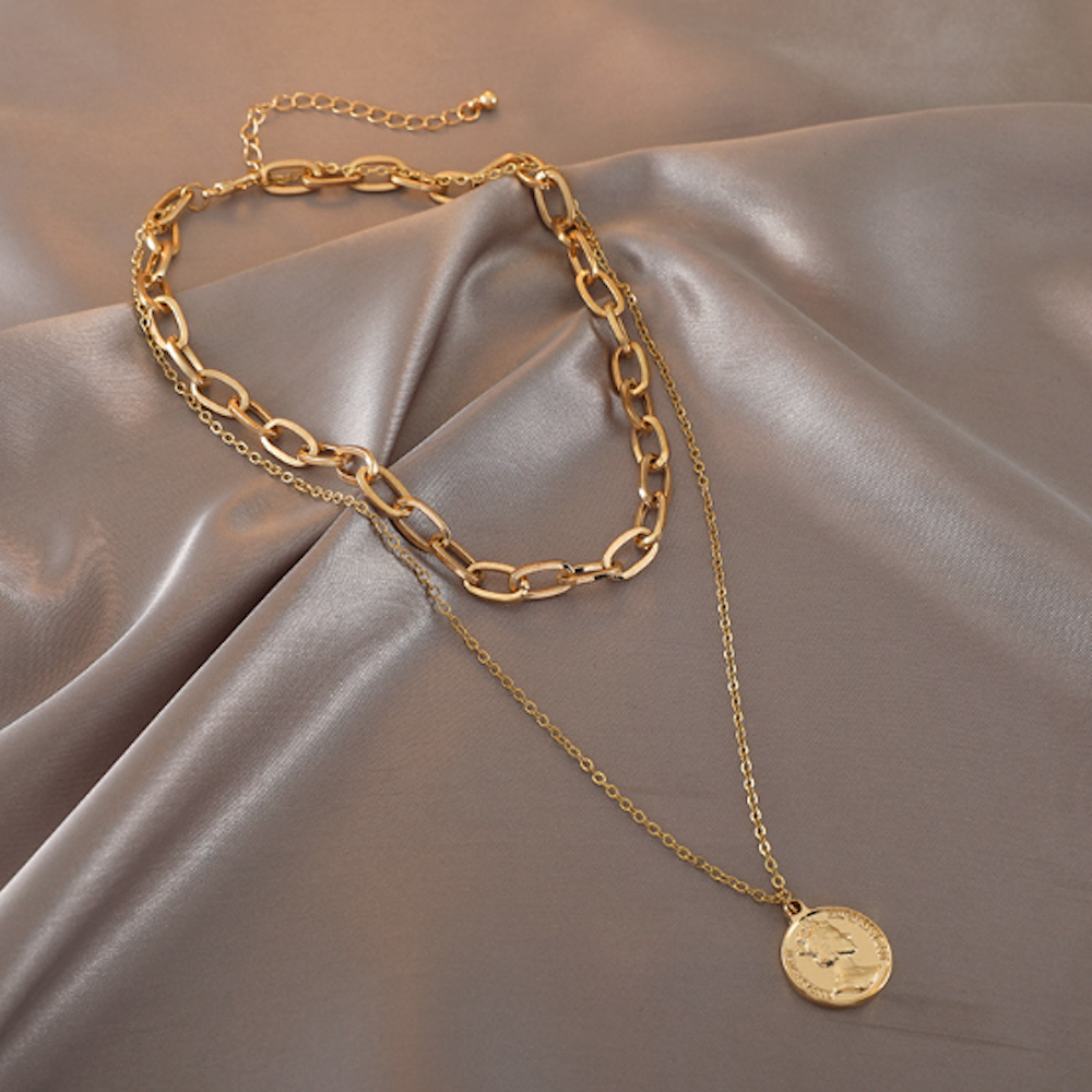 Layered Choker Necklace for Women with Coin Charm