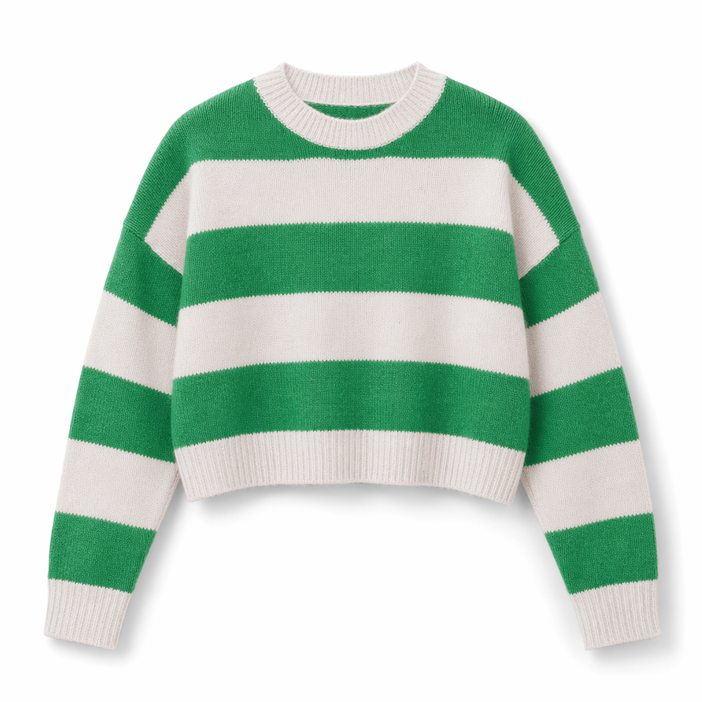 Cropped Sweater with Stripes for Women Green