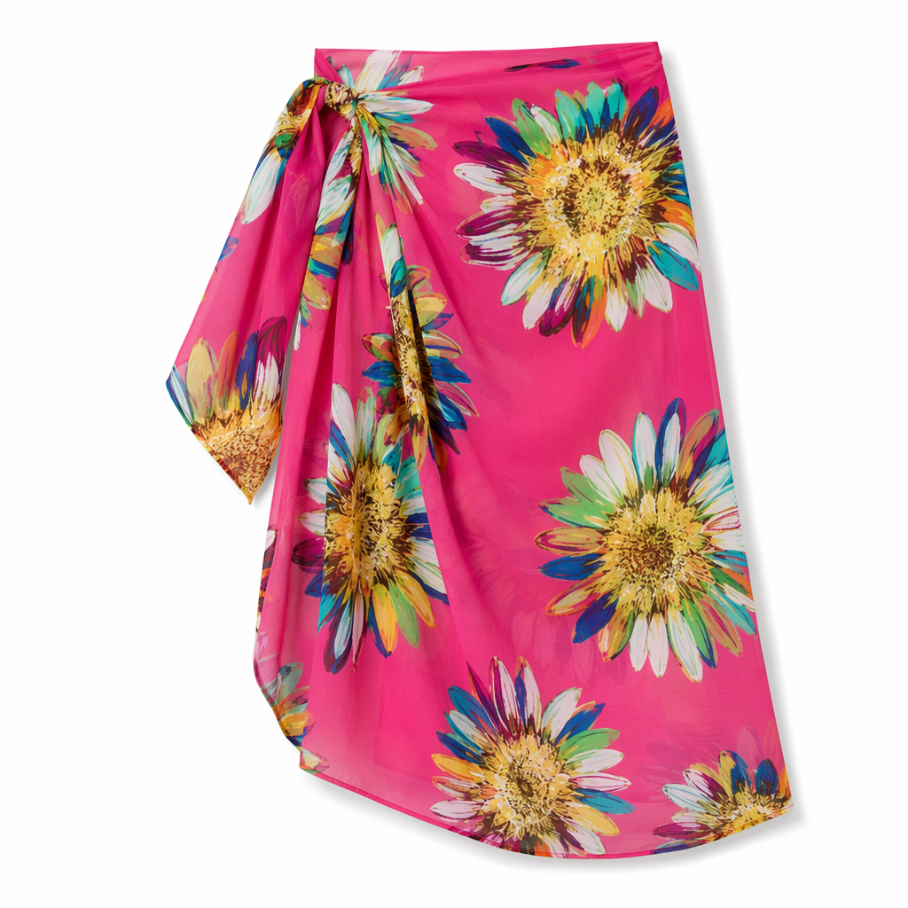 Wrap Style Sunflower Swimsuit Cover-Up Pink
