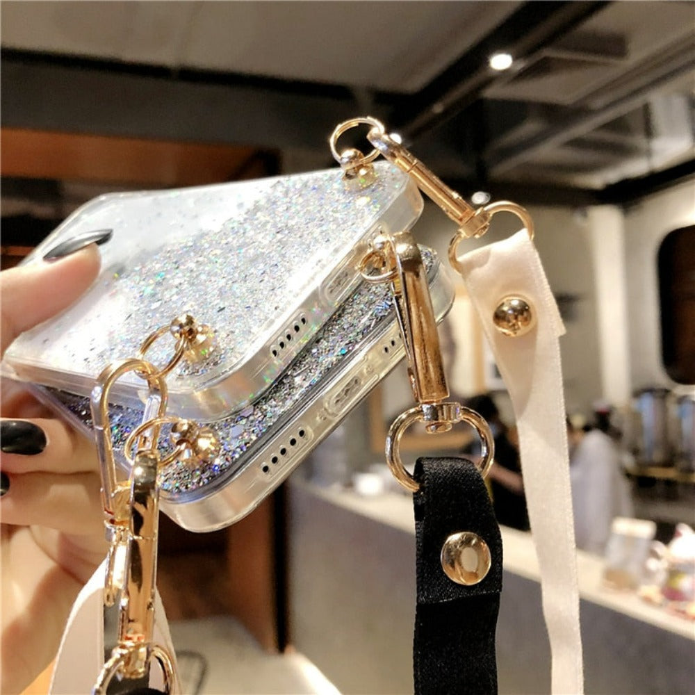 Glittery Guarding Cover for iPhone with Lanyard