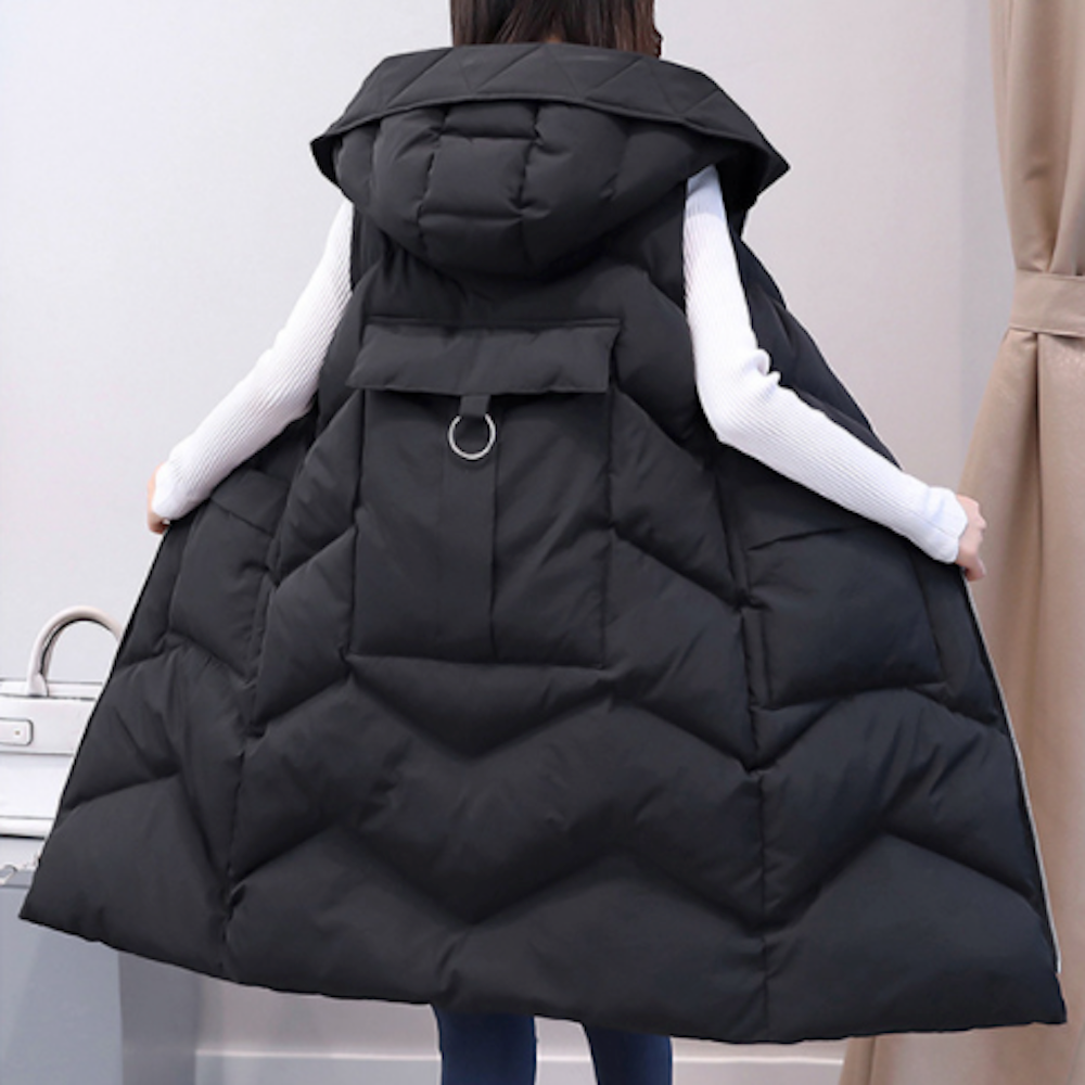 Long Quilted Women's Vest with Hood