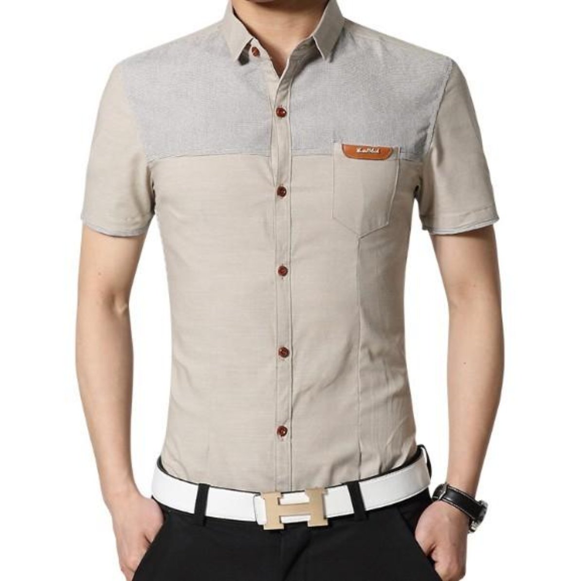 Color Block Men's Denim Shirt