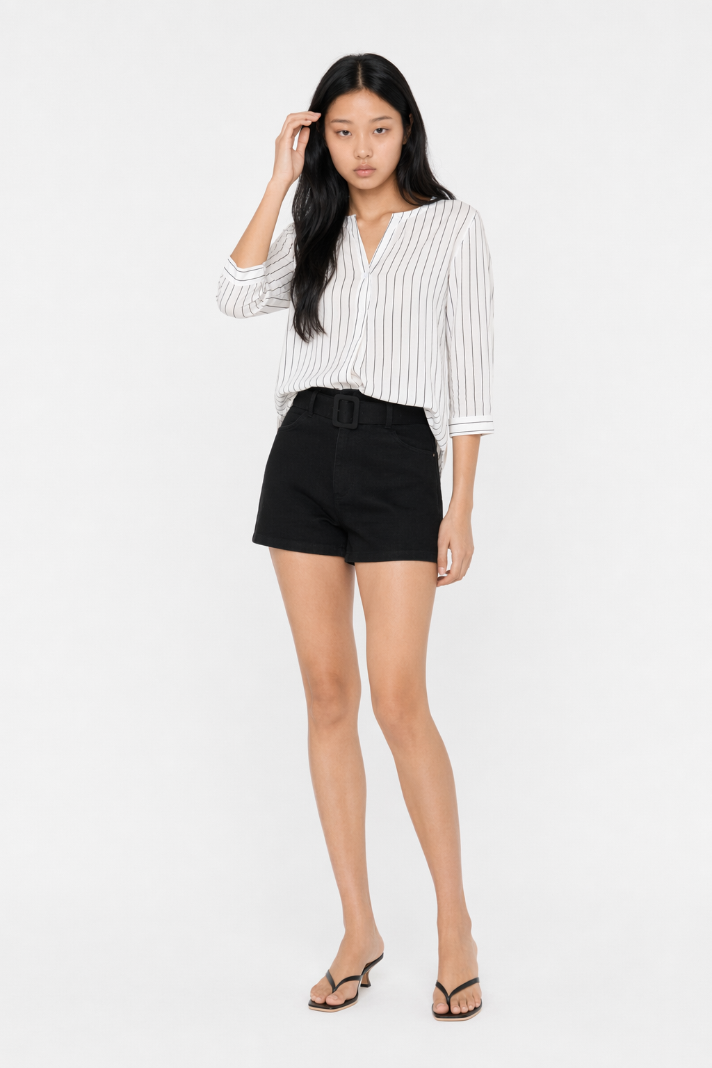 Button-Up Striped Shirt for Women White