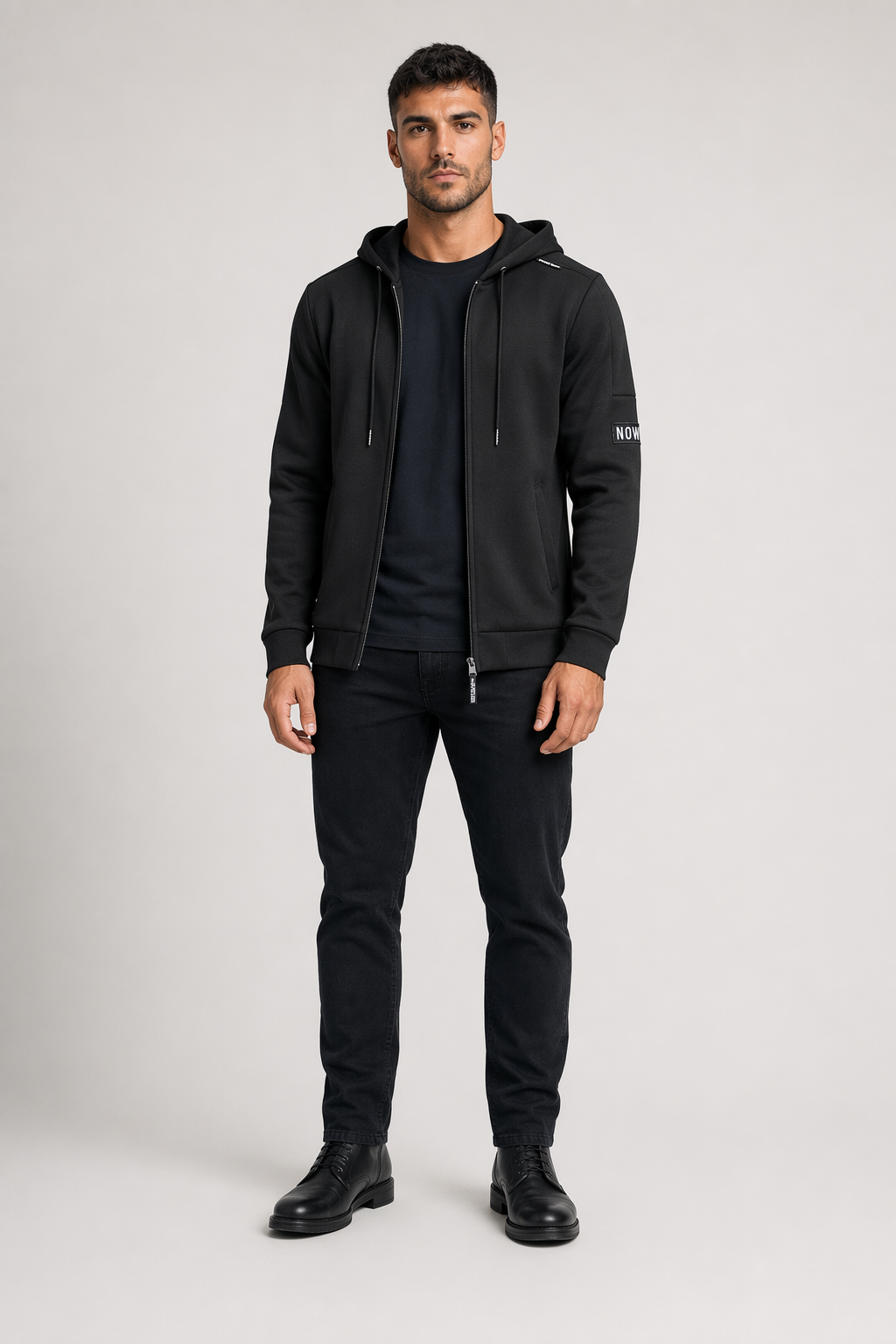 Casual Zip-Up Hoodie for Men Black