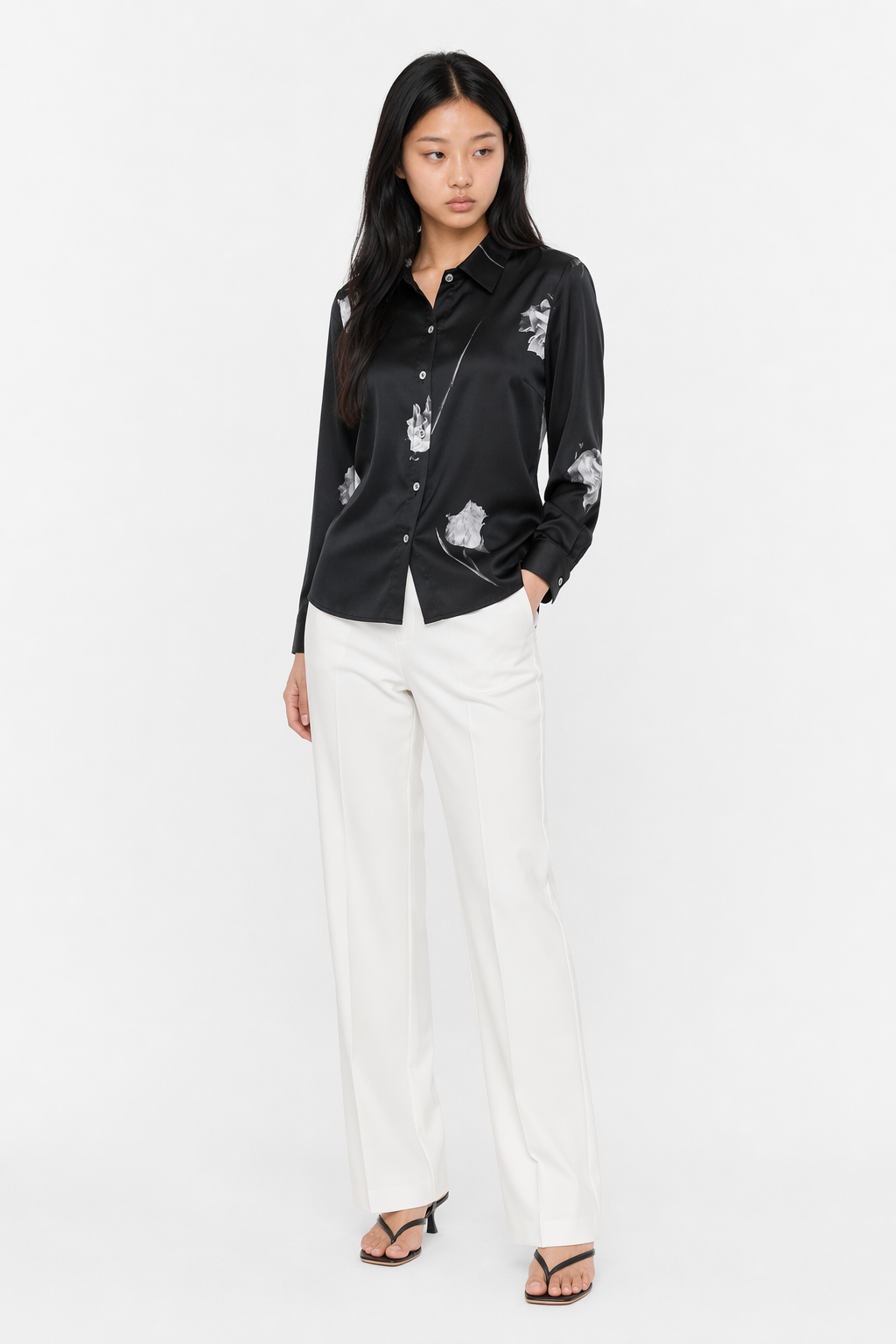 Floral Korean-Inspired Blouse for Women Black