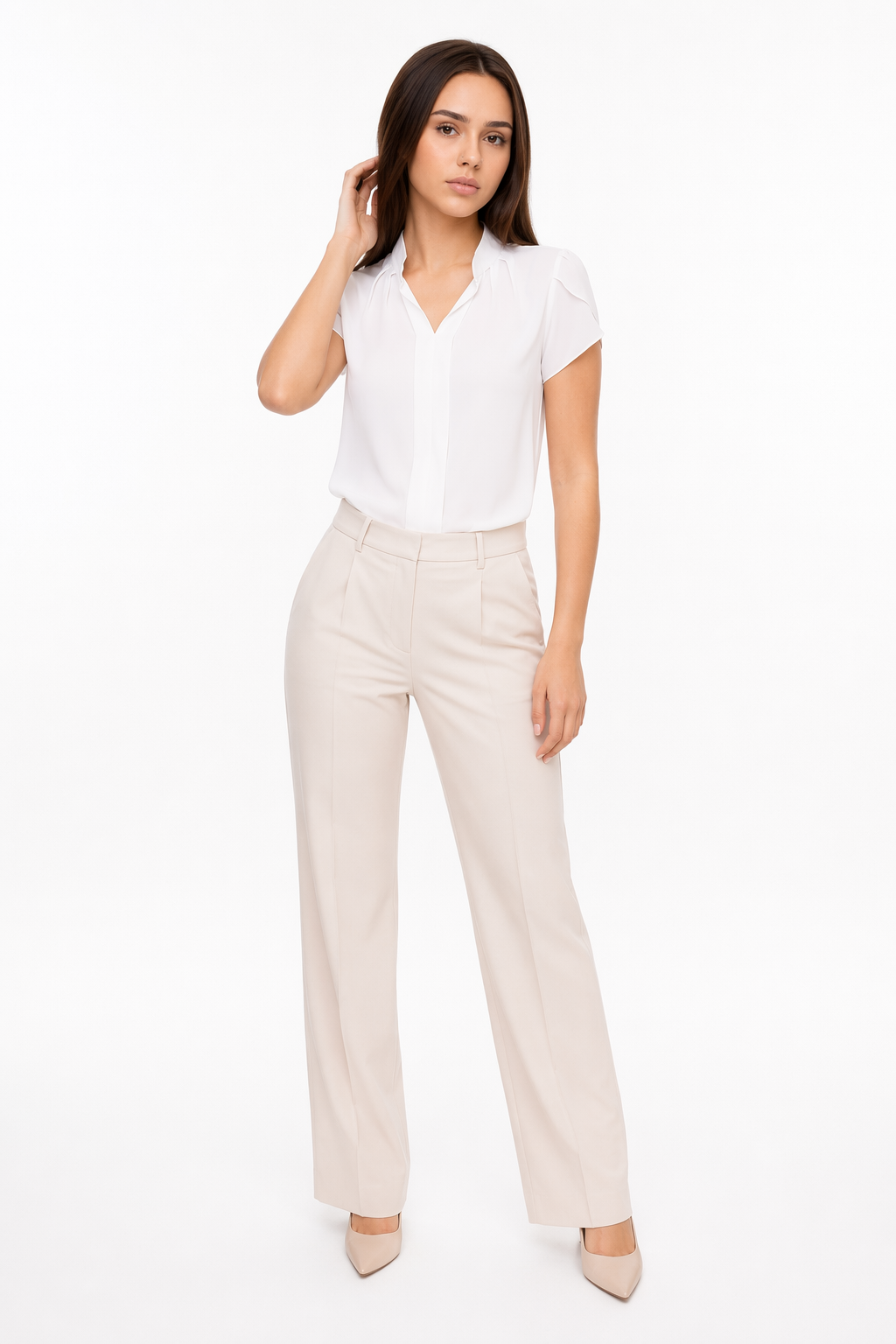 Slim Fit V-Neck Blouse for Women White