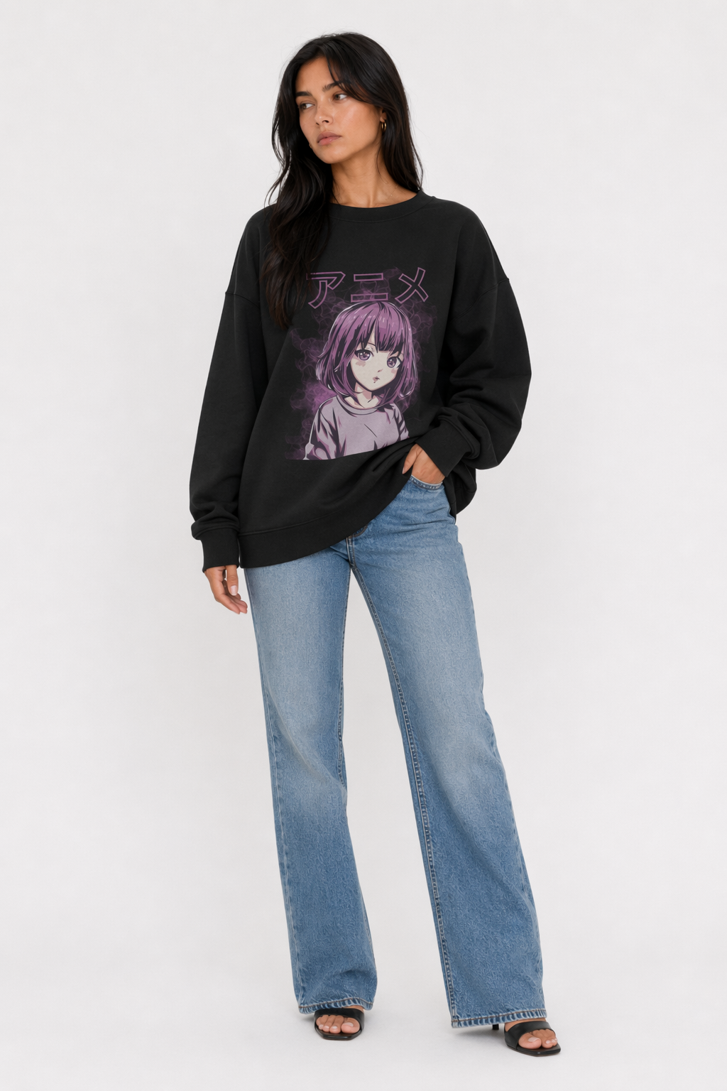 Anime Sweatshirt in Vibrant Purple Black