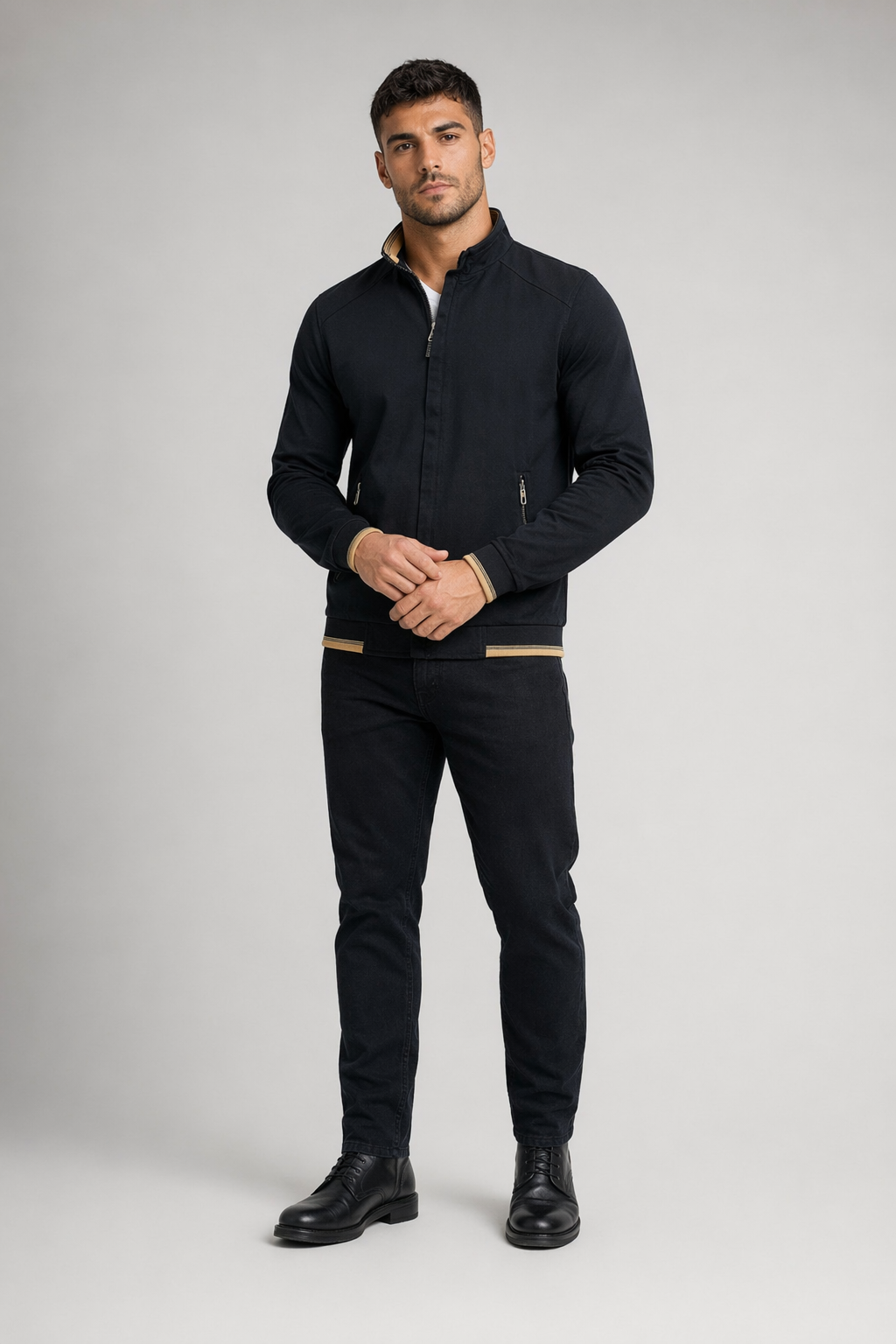 Short Casual Men's Zippered Jacket Black