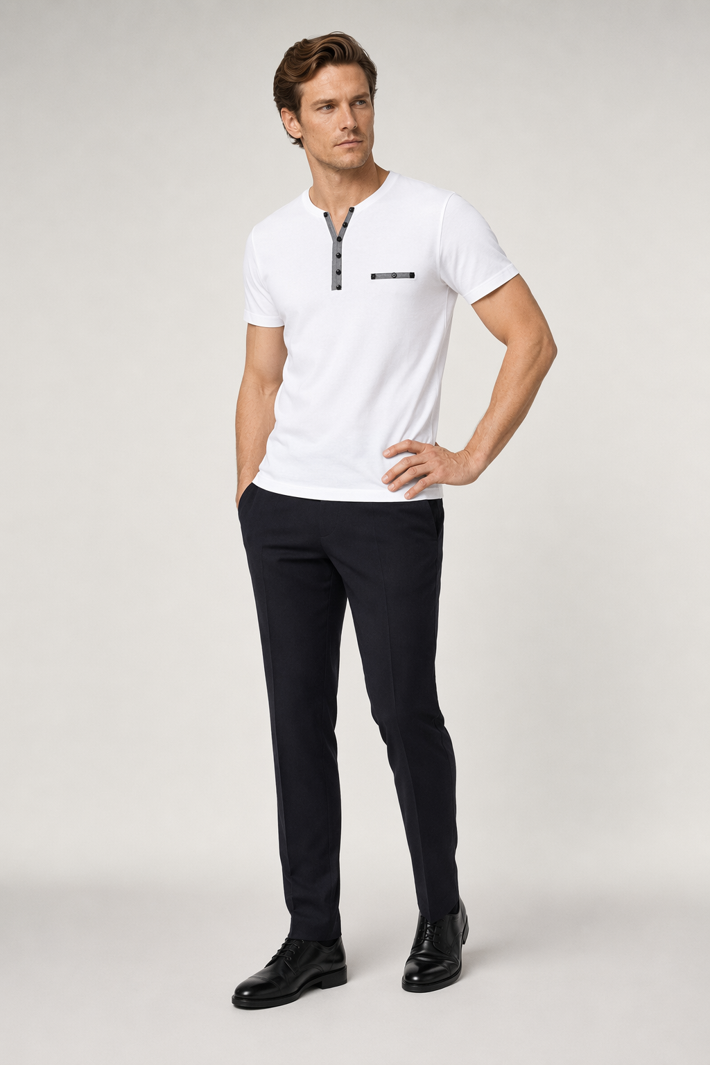 Slim Fit Men's T-Shirt with Button Embellishments for a Casual Look White