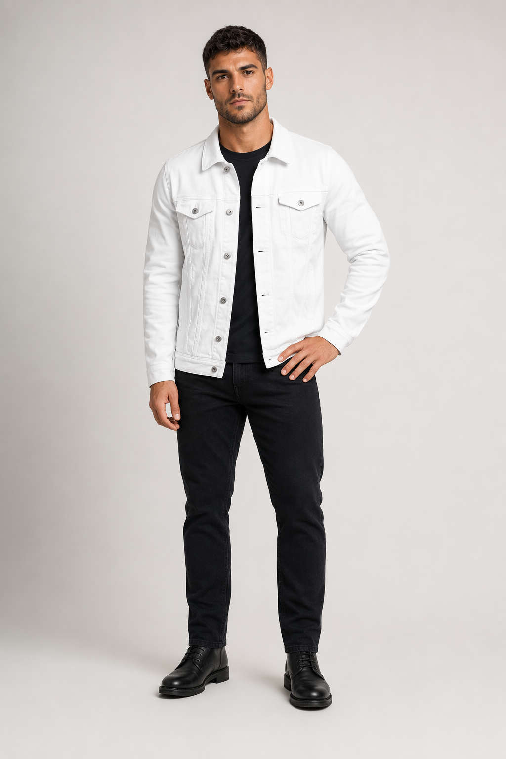 Casual Men's Jacket with Dual Pockets White