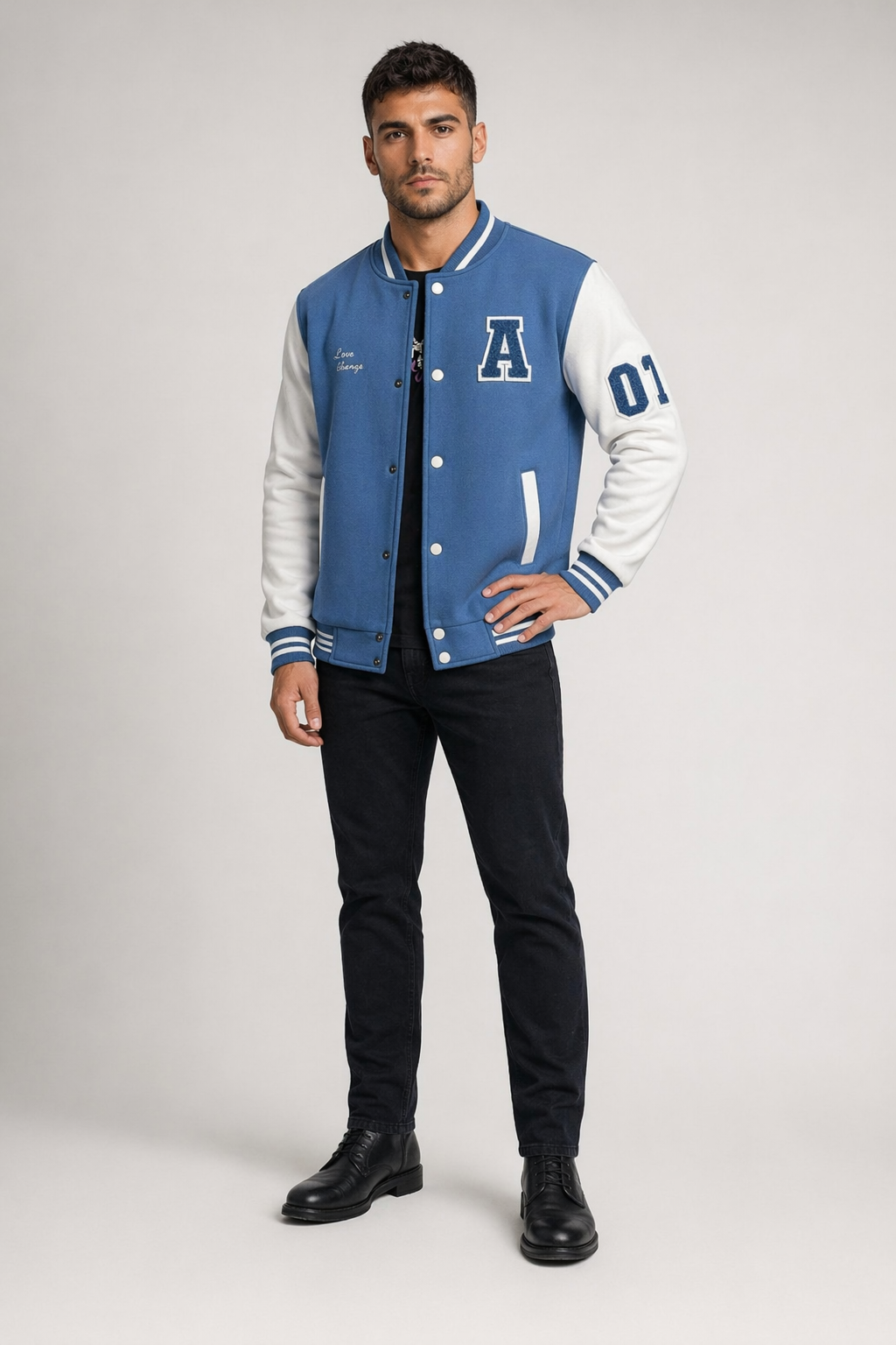 Two-Toned Men's Varsity Jacket Blue