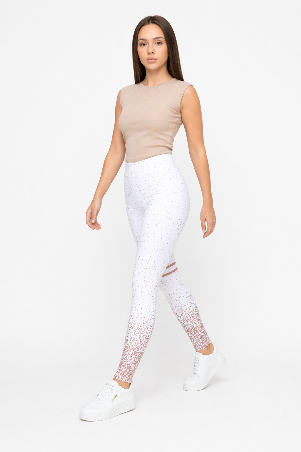 Yoga Leggings with Bold Stripes and High Waist White