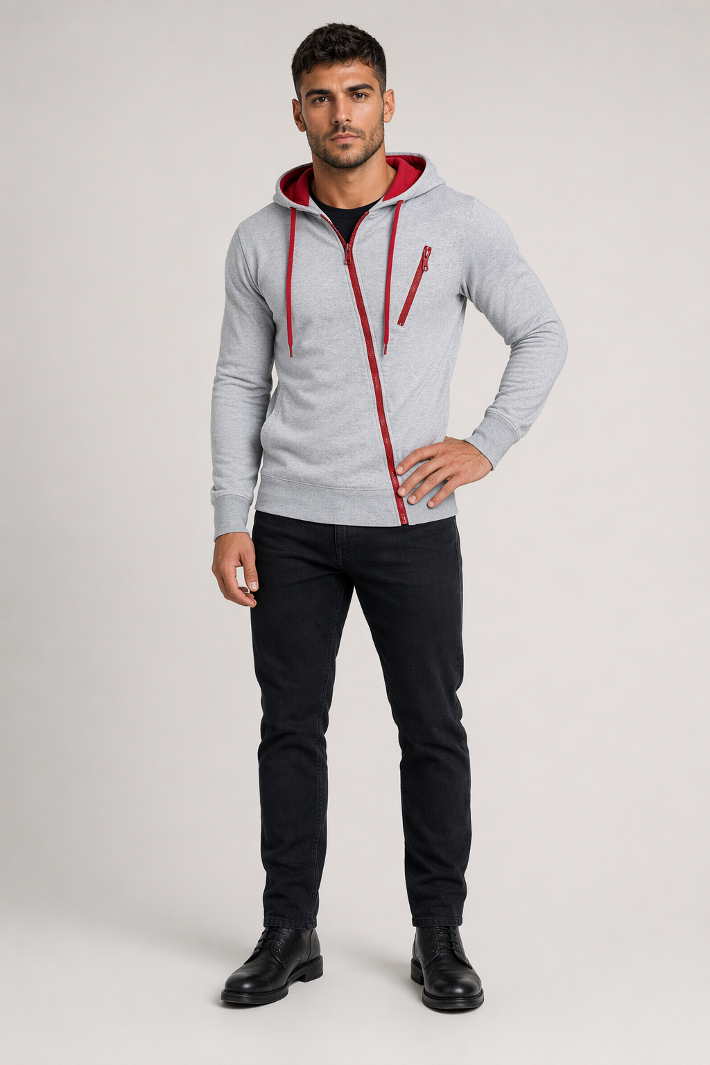 Hooded Jacket for Men with Zipper Light Gray