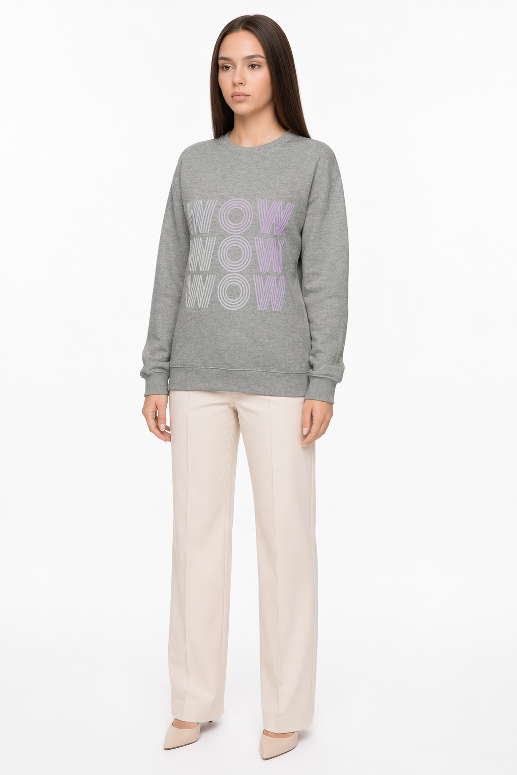 Wow Logo Sweatshirt for Women Sport Grey