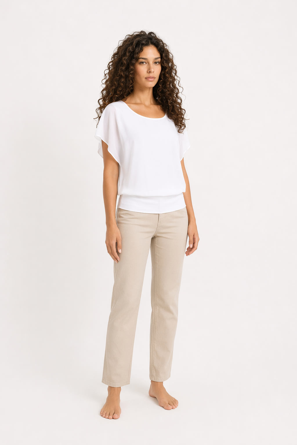 Summer Batwing Chiffon Top for Women White