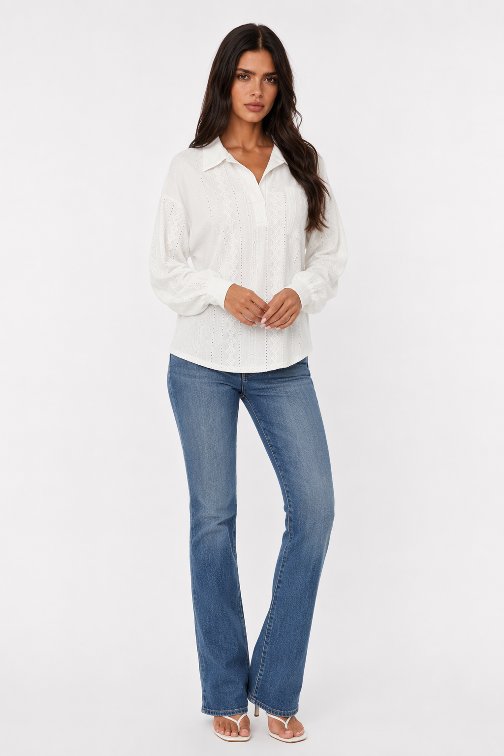 Relaxed Fit Long Sleeve Women's Blouse White